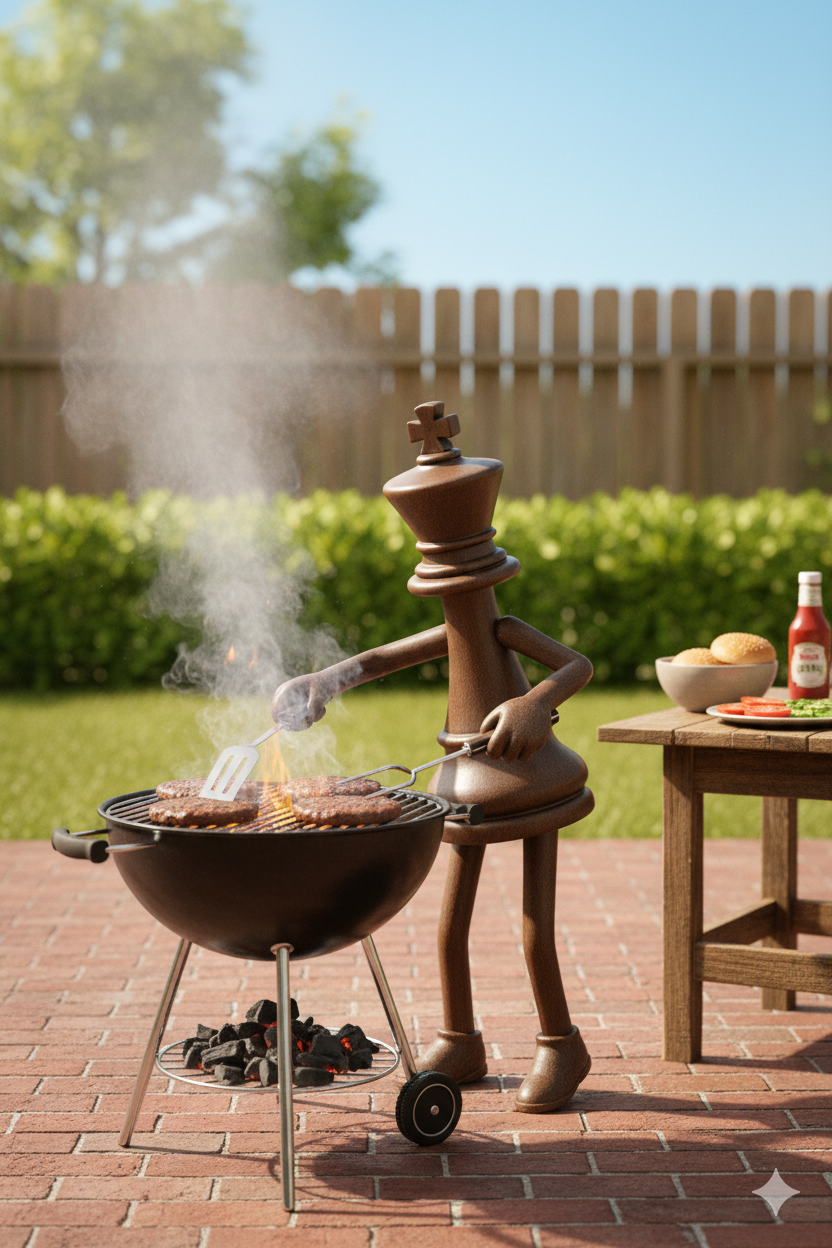 chess king grilling burgers